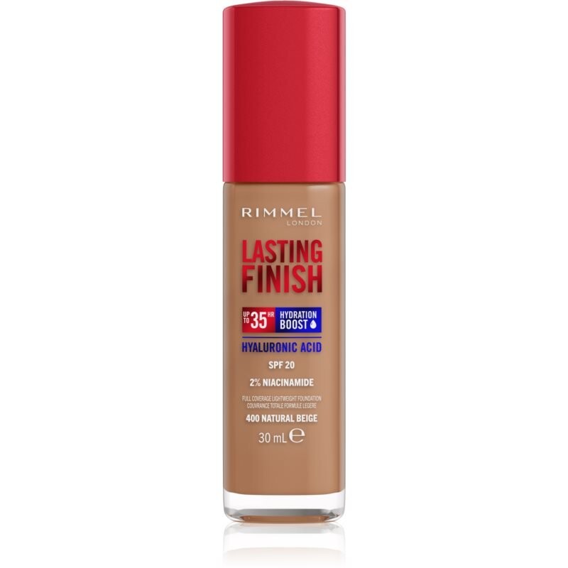 

Rimmel, Lasting Finish, 35-часовое увлажнение, увлажняющая основа Spf 20, оттенок 400 Natural Beige, 30 мл