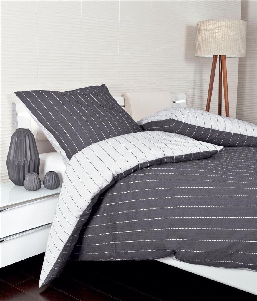 

Двустороннее постельное белье Janine из хлопкового сирсакера, пододеяльник, 4 предмета, 155 x 220 см, наволочка 80 x 80 см, TANGO в тонкую полоску, титановый Original Janine