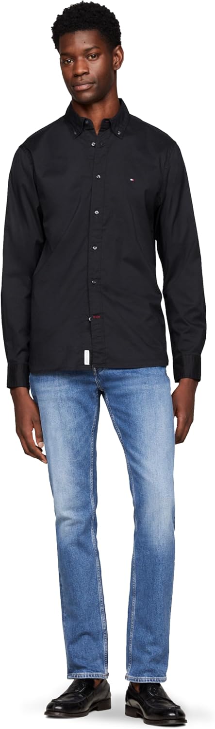 Мужские рубашки Tommy Hilfiger Poplin с длинным рукавом, классического кроя, застегивающиеся на пуговицы, также доступны в размерах для больших и высоких размеров., Black — фото 3