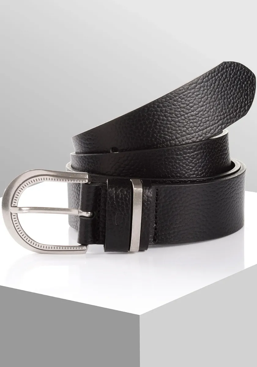 

Ремень кожаный TOM TAILOR "ТТСАНДРА", женский ремень шириной 3,5 см, зернистая поверхность, застежка серебристого цвета, черный