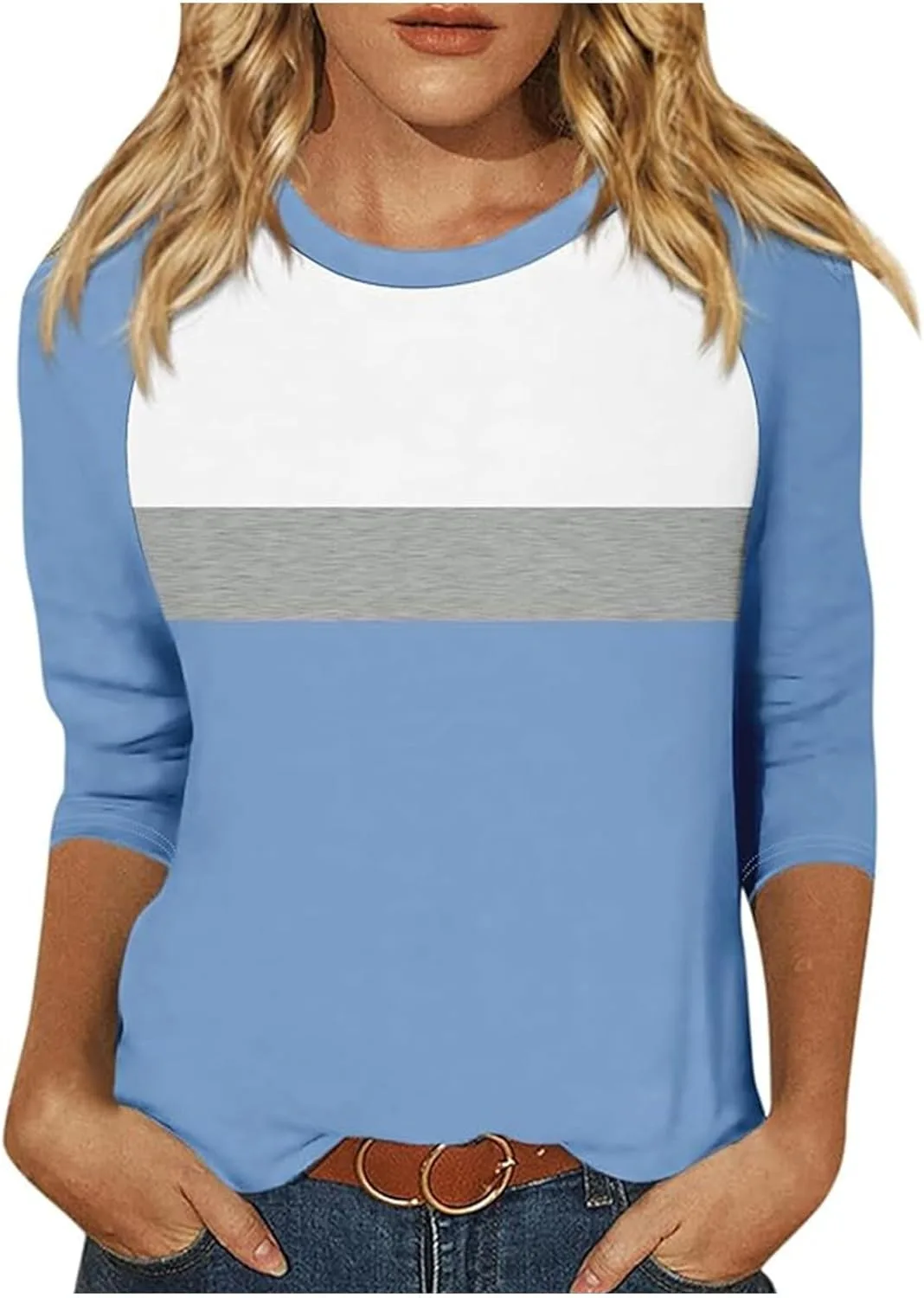 

Топ с рукавом 3/4 для женщин Raglan Contrast Crewneck, свободный FZYLQY