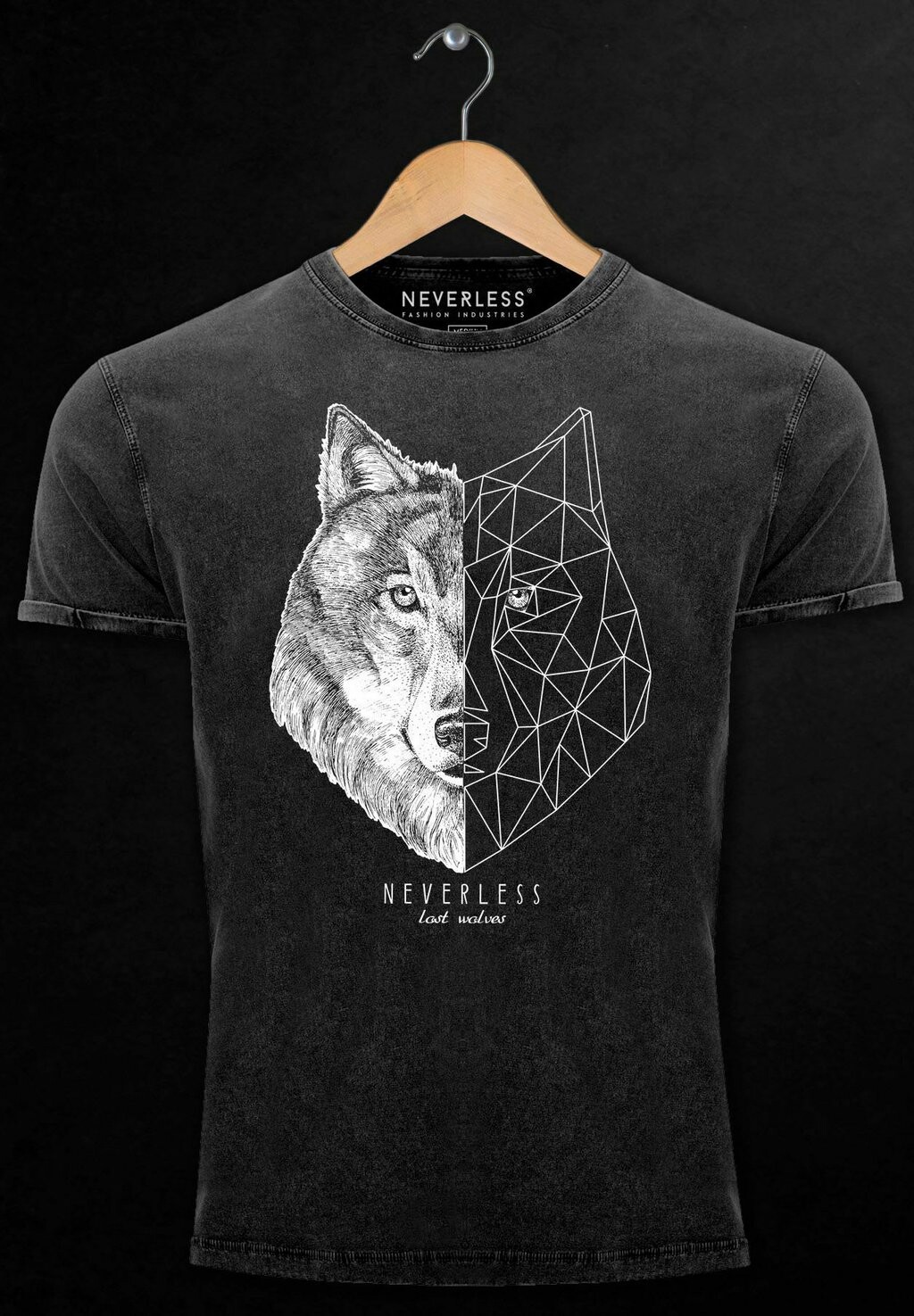 

Футболка с принтом VINTAGE WOLF KUNST GRAFIK TIERMOTIV SH Neverless, черный