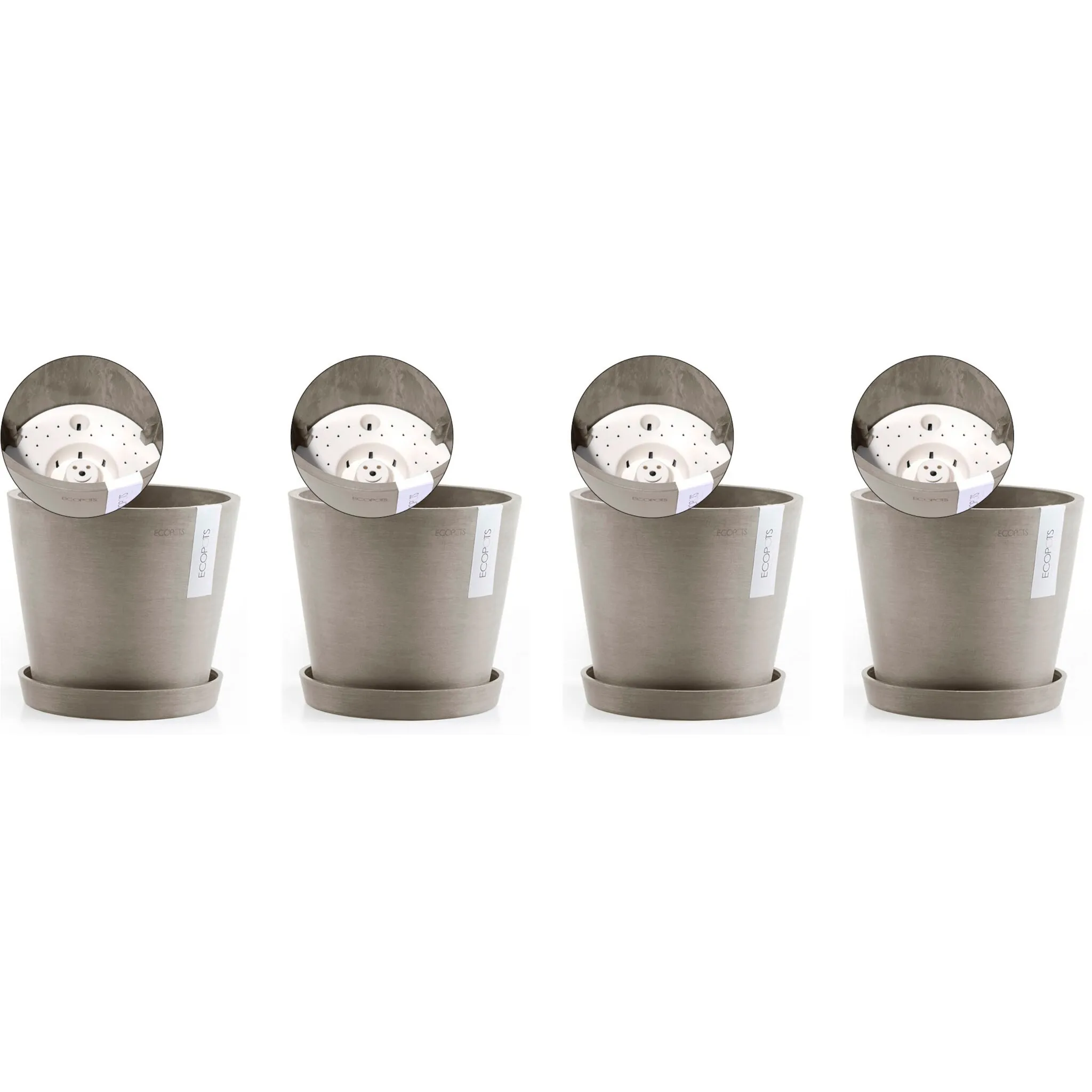 

ECOPOTS цветочный горшок «Амстердам», (набор, 4 шт.), с подходящим блюдцем, цвет Braungrau
