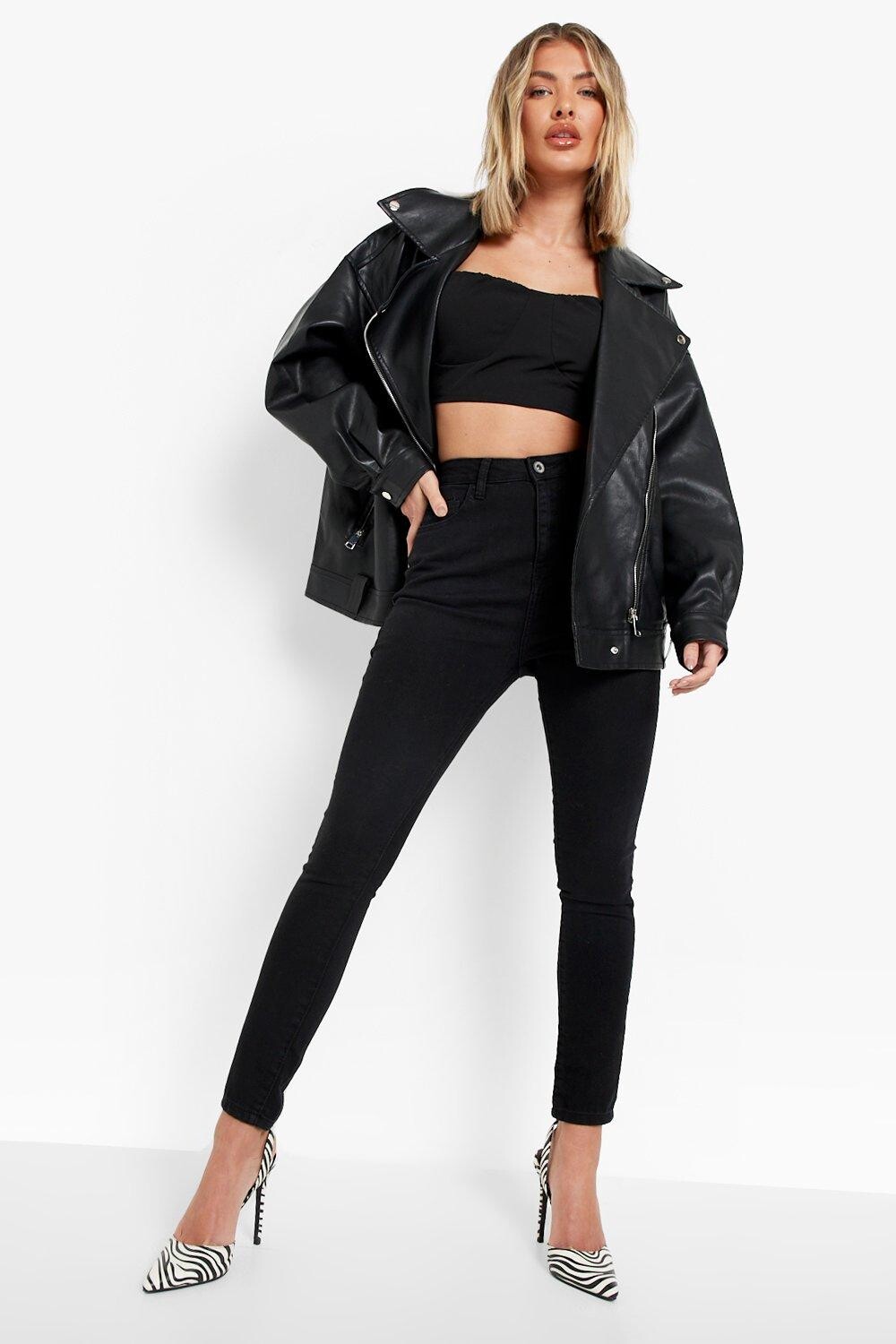 

Джинсы скинни с высокой посадкой basics Boohoo, черный