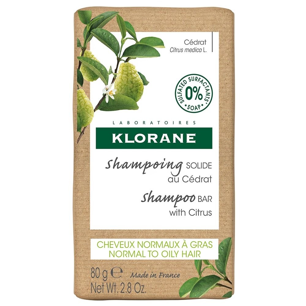 

Klorane, Твердый шампунь, шампунь для нормальных и жирных волос, 80г