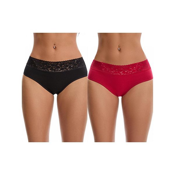 

2 пачки женских кружевных трусиков мид-вайст Inspire Chic, Black Red
