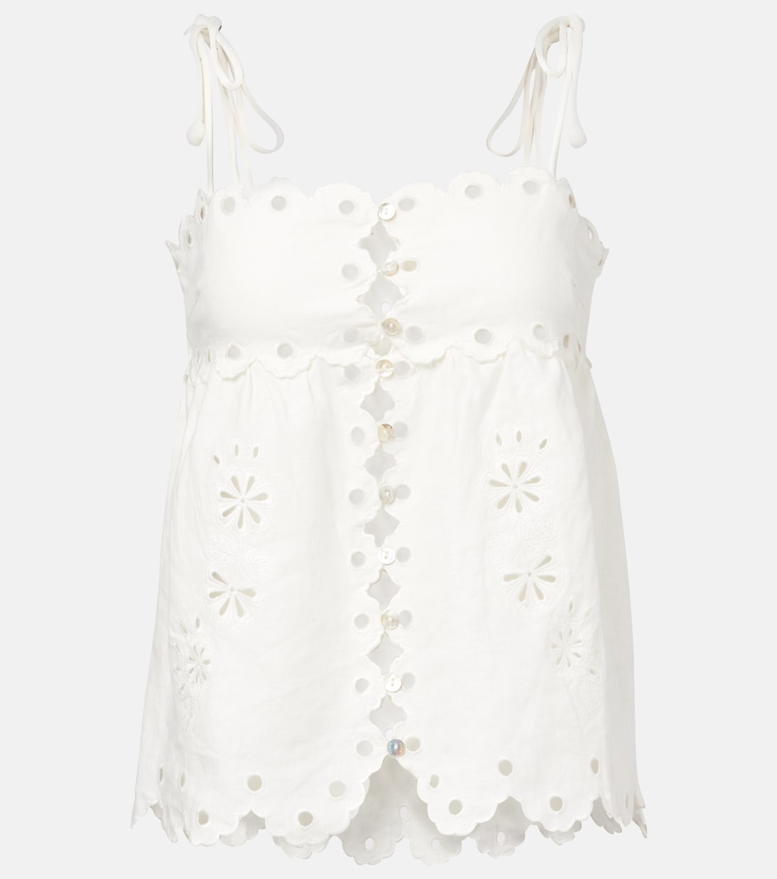 

Вышитая льняная блуза с ажурными вставками Farm Rio, Off-White
