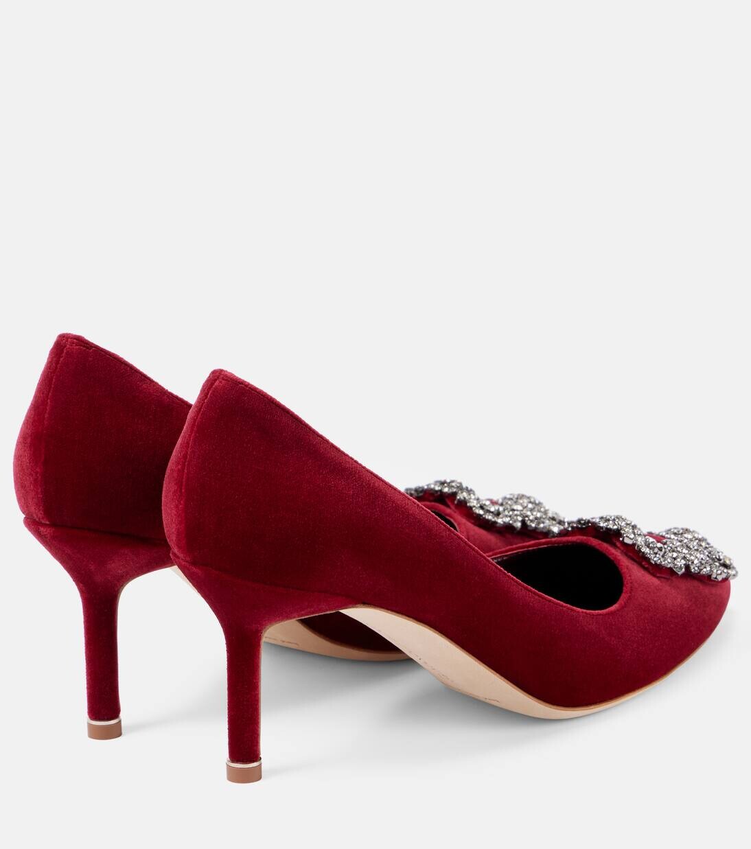 Туфли-лодочки Hangisi 70 из бархата с декором Manolo Blahnik, цвет 6037 dred — фото 2