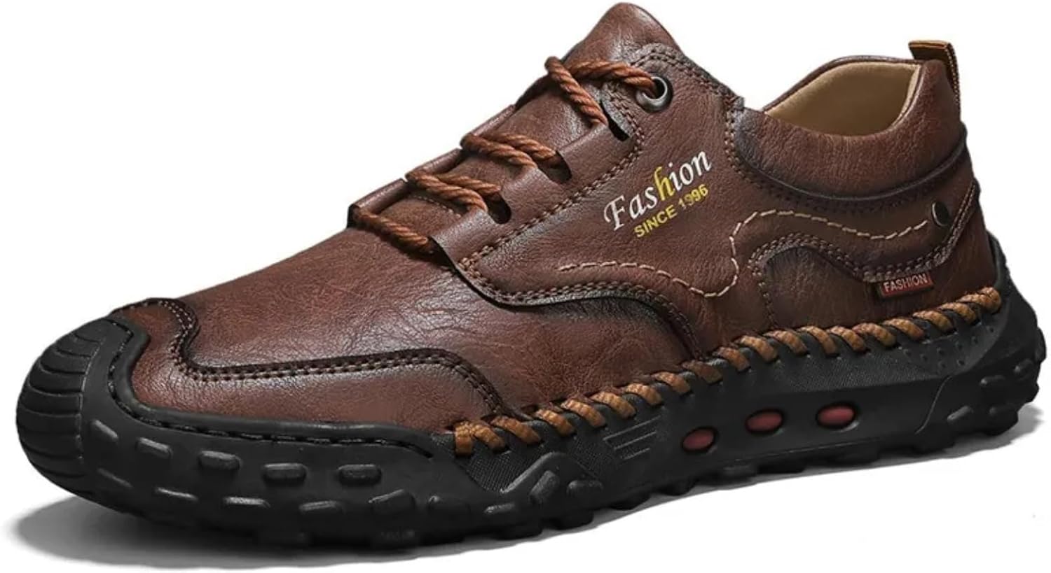 

Мужская ортопедическая обувь - кожаные водонепроницаемые, нескользящие и противоударные корректирующие лоферы ручной работы - с широким носком Kbowq, темно-коричневый