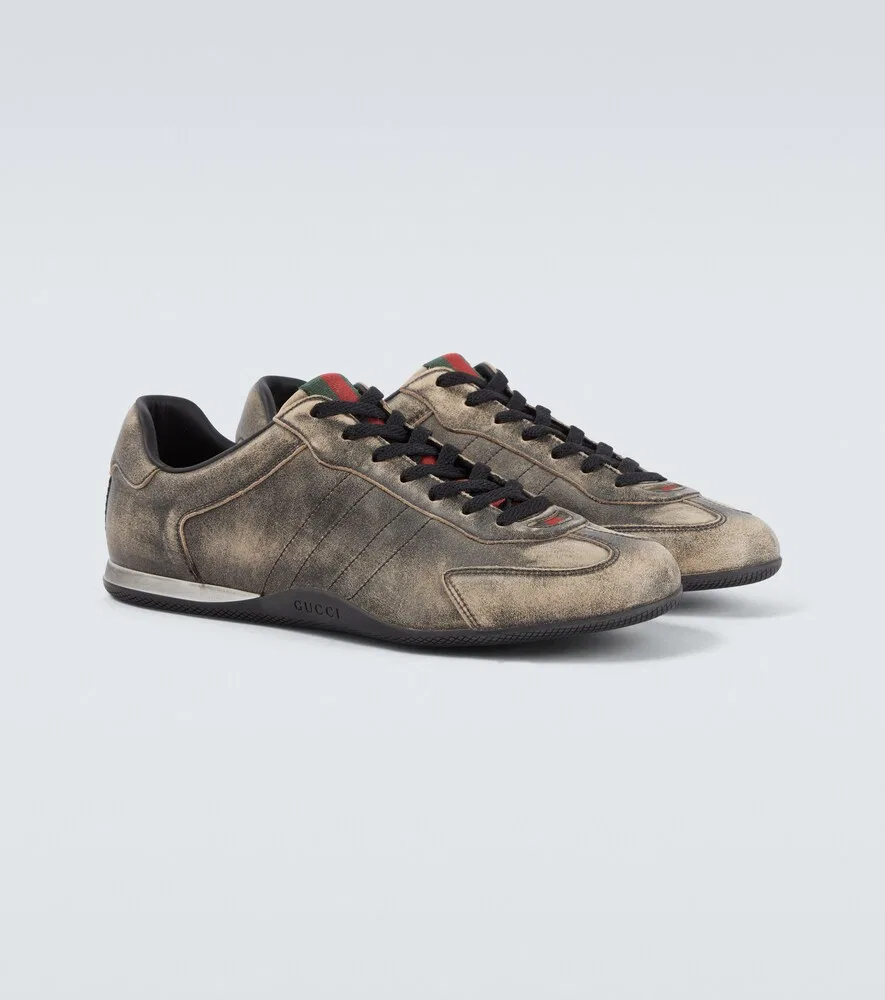 Кожаные кроссовки Gucci Shift Web Stripe, черный