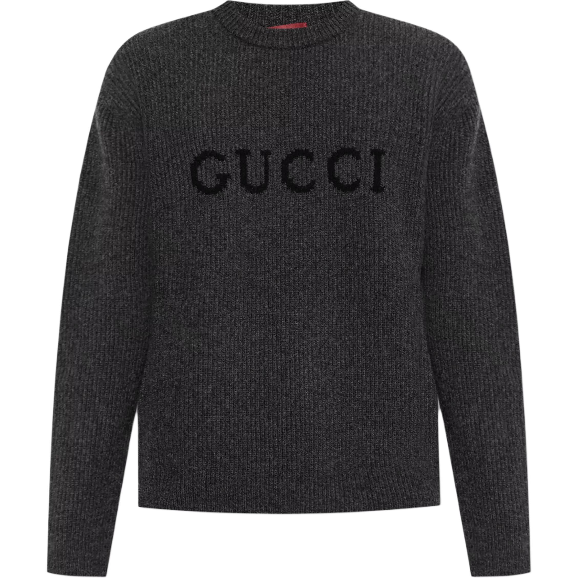 

Свитер с резинкой и логотипом интарсия GUCCI, серый черный