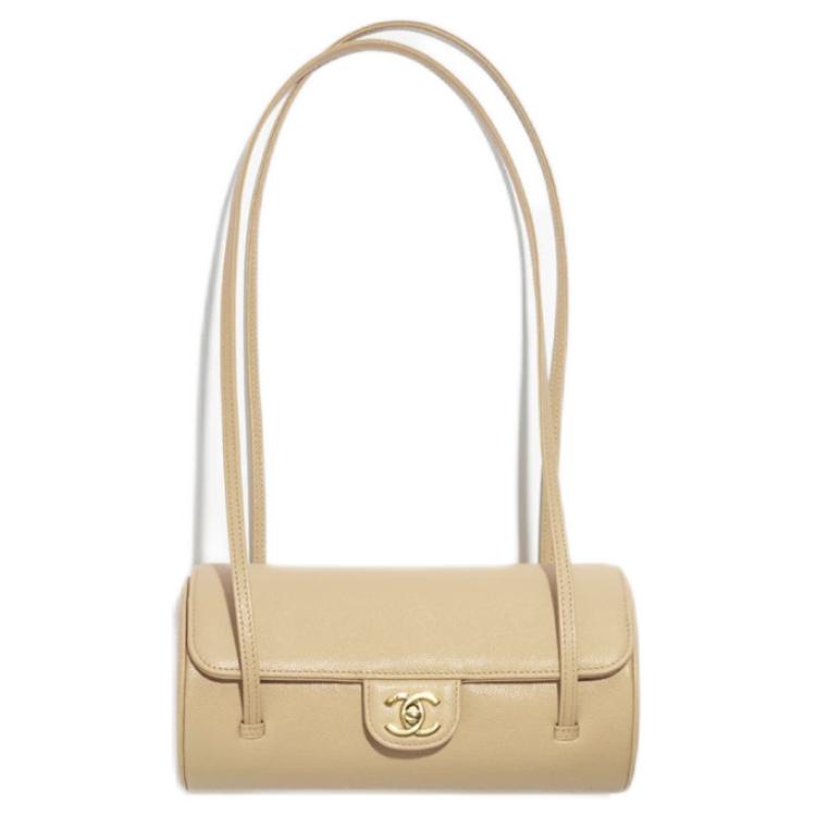 

CHANEL Сумка боулинг Grain Embossed Shiny Calfskin & Gold Metal, женская маленькая, темно-бежевая