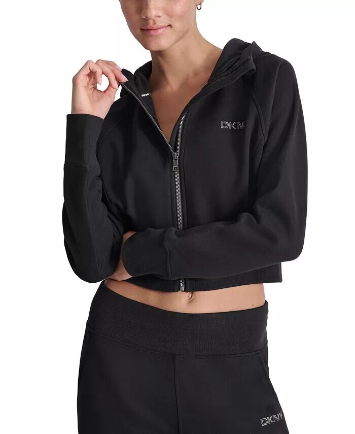 

Женская толстовка на молнии с капюшоном и заклепками с логотипом DKNY, черный