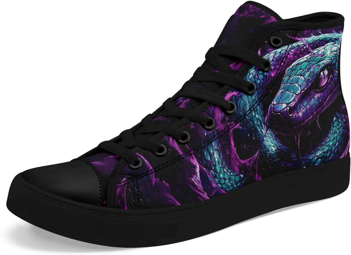 

Унисекс высокие кеды с принтом под змею из текстиля, легкие шнурованные обувь для прогулок, активного отдыха и повседневной носки Awsole, черный/синий/фиолетовый