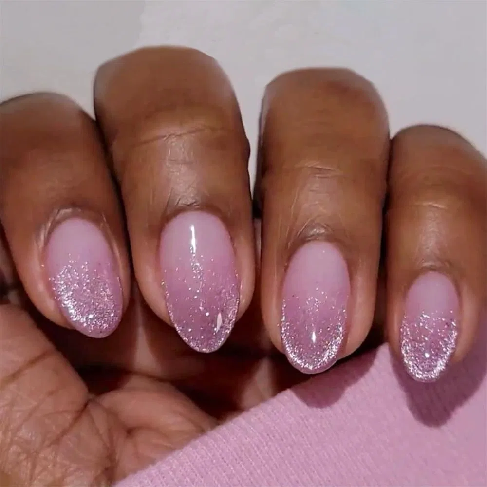 Накладные ногти миндалевидной формы, короткие, розовые с блестками, 24 шт. Missjelly