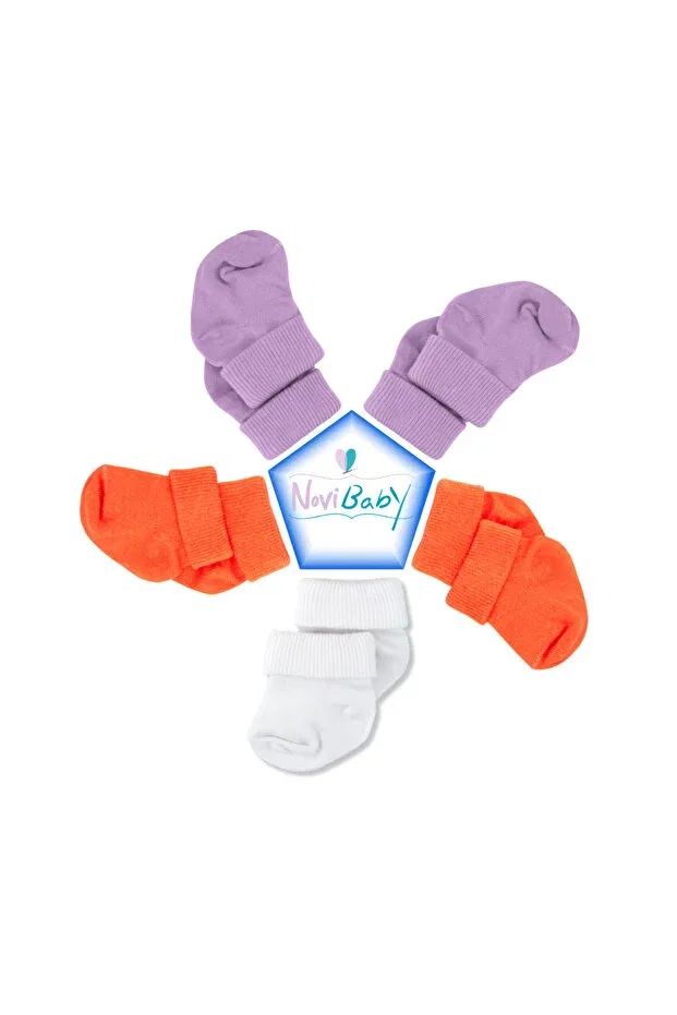 Детские носки для новорожденных хлопковые 5 шт Novibaby, Purple Orange — фото 3