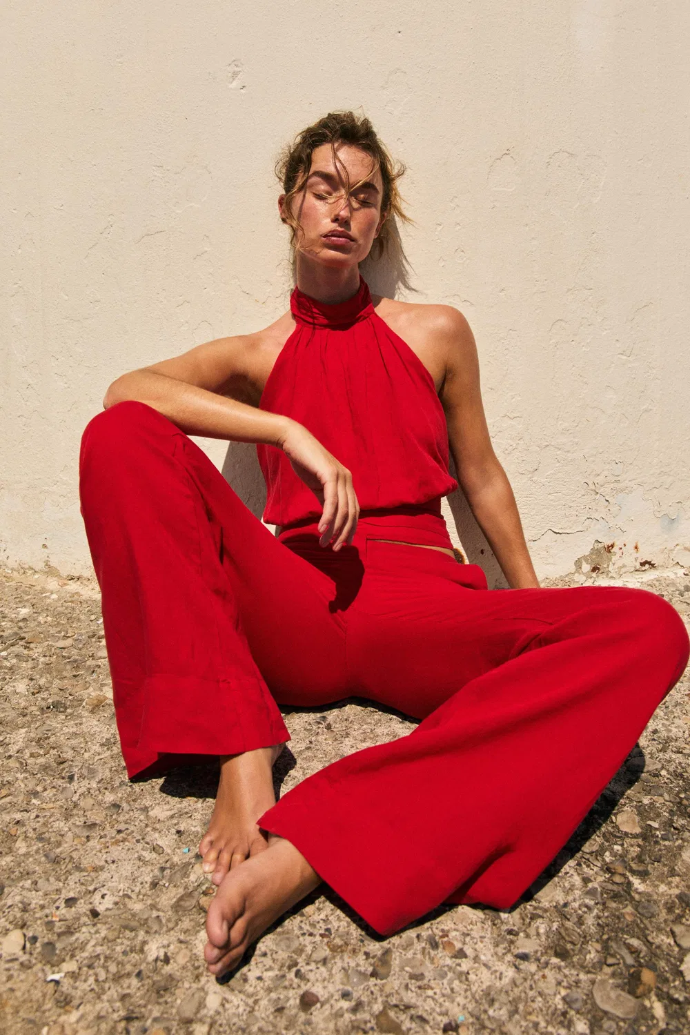 Прямые брюки из льняной смеси ZARA, Red — фото 2