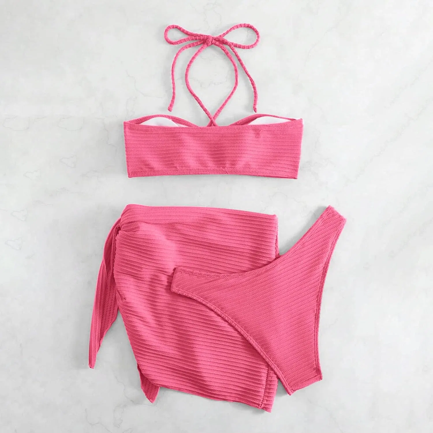 Женский бикини-сет с бисером на бретелях, Hot Pink — фото 4
