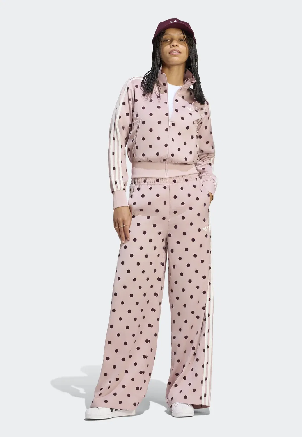 Брюки с широкими штанинами из атласа в горошек Adidas Originals, Dual Lilac — фото 2