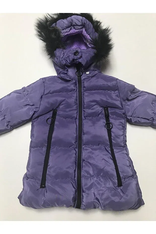 Детское пальто для девочек с капюшоном Winter zipper hooded double pockets welsoft lining water and wind resistant baby girl children's coat Baby Slon Kids Clup, Lila — фото 2