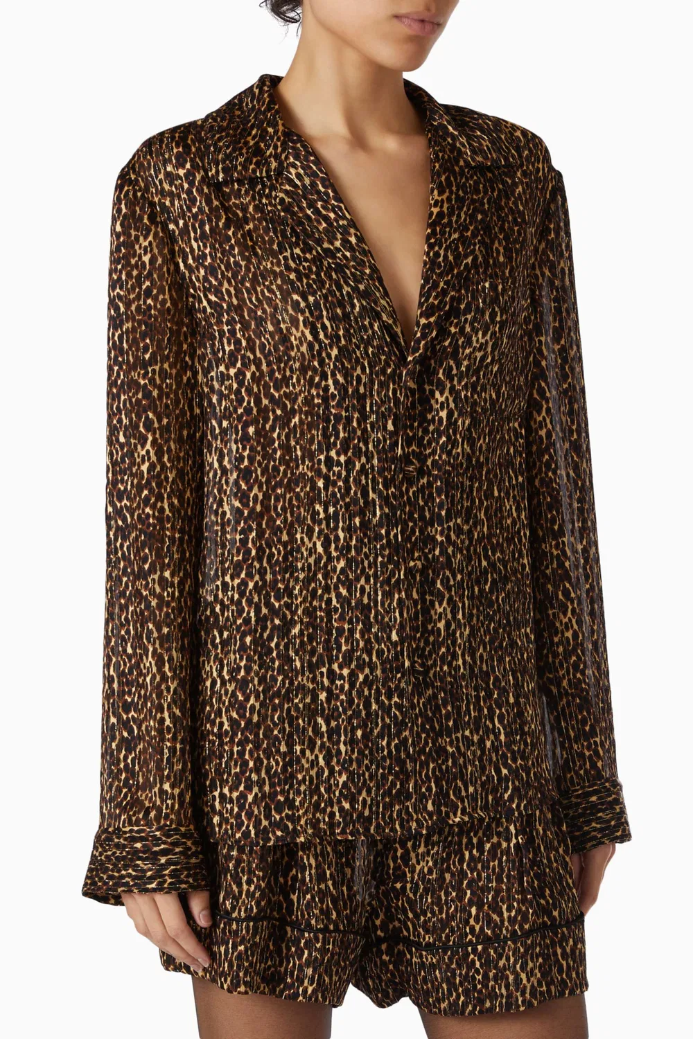 Рубашка пижамная из шелкового жоржета SAINT LAURENT