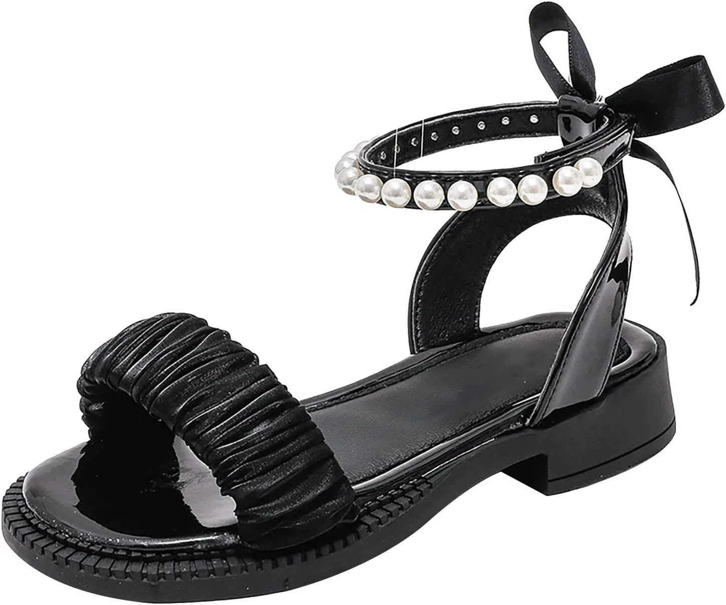 Детские босоножки для девочек с жемчугом и бантом Princess Sandals Egmy, Black