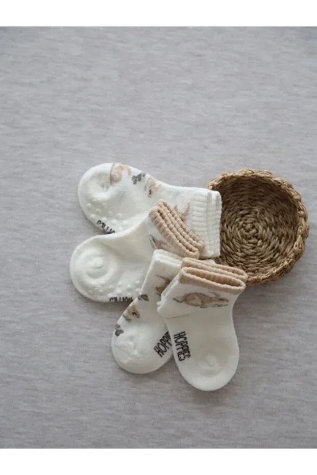 Детские носки для новорожденных с принтом Basics Hoppies, Beige — фото 4