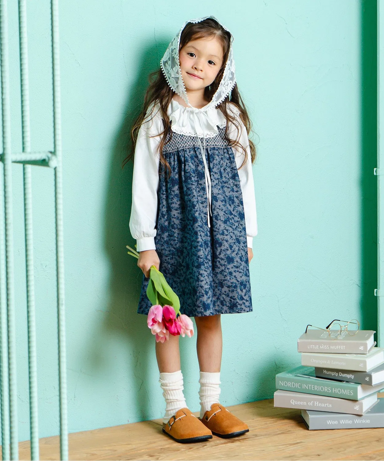 Детский сарафан с цветочным принтом и смокингом Boribon Petit Fleur, Blue — фото 4