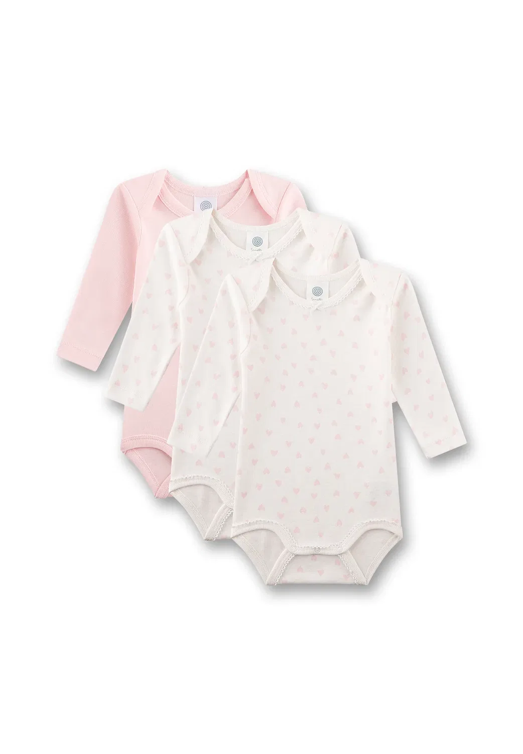 Baby-Body (dreierpack) langarm & Rosa Herzchen - боди Sanetta, Beige