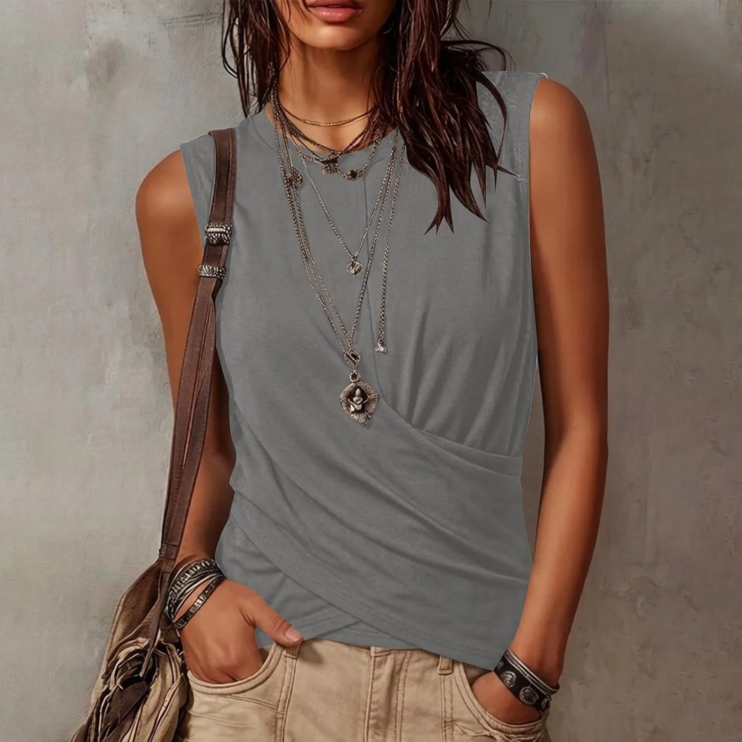 Женская футболка с кап-рукавом Wrap Tops, серый — фото 2