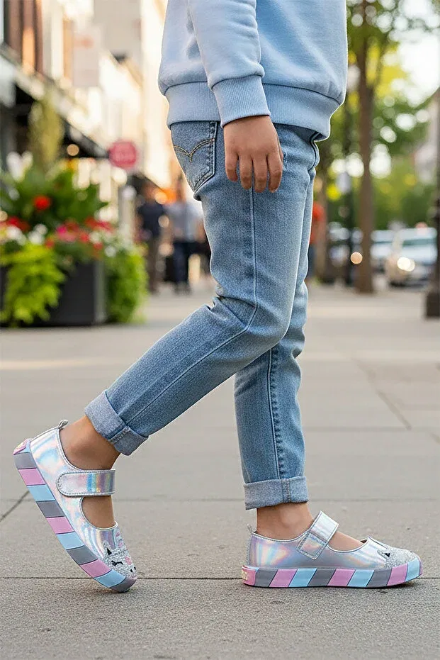 Детские балетки для девочек с липучкой Kiko Kids, Silver — фото 4
