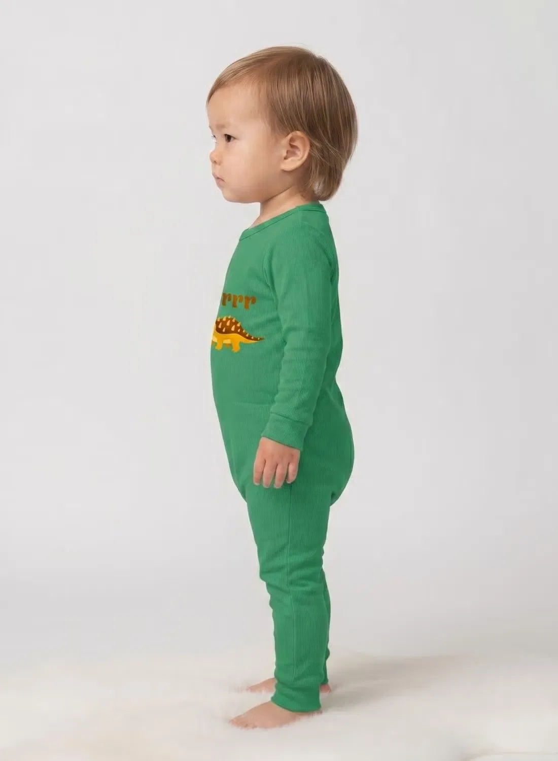 Боди-комбинезон с длинным рукавом с принтом динозавра Babyqlo, зеленый — фото 3