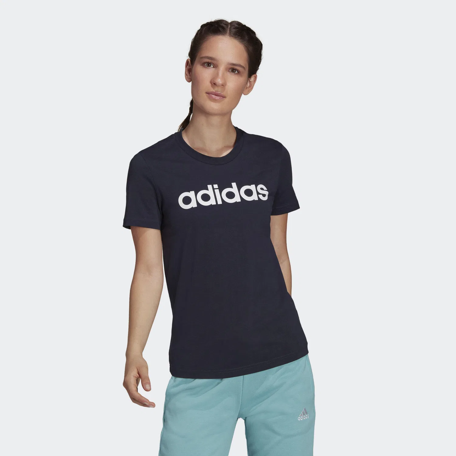 Мужская футболка с коротким рукавом Essentials Slim-T-Shirt с логотипом Adidas, Petrolblau / Weiss