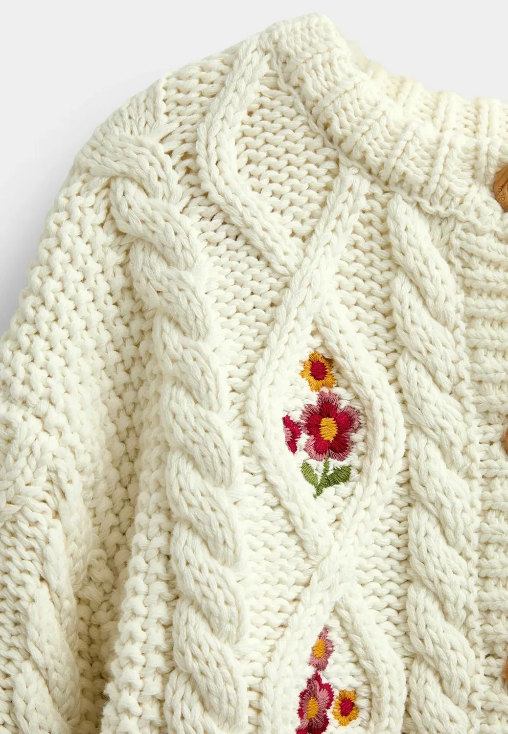 Вышитый кардиган крупной вязки косами - кардиган Jojo Maman Bébé, Cream Floral — фото 3