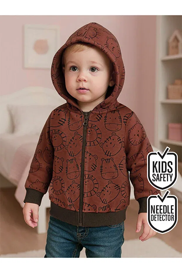 Детская толстовка для мальчиков с принтом Animals Denokids, Brown