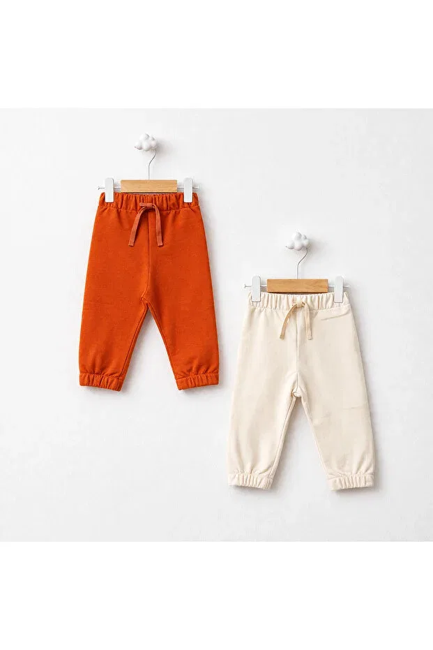 Детский комплект спортивных штанов из хлопка Unisex baby 2-piece cotton jogger pants set For My Baby, Tile-Ecru