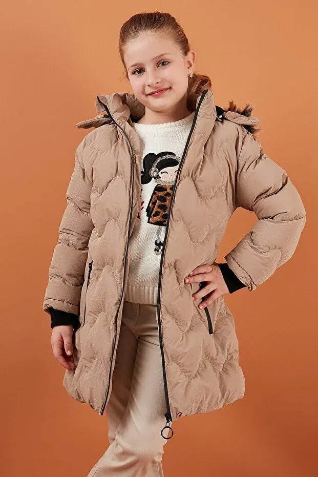 Детское зимнее пальто для девочек с искусственным мехом Lela, Mink — фото 2