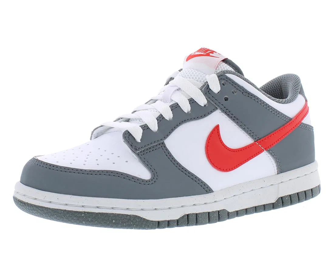 Детские кроссовки для мальчиков с принтом NIKE Dunk Low NIKE, Smoke Grey Light Crimson White