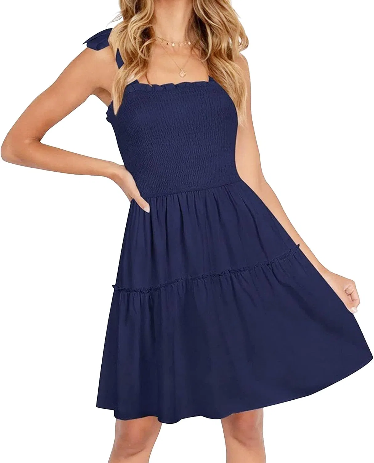 Женское мини-платье A-силуэта с рюшами, Navy Blue