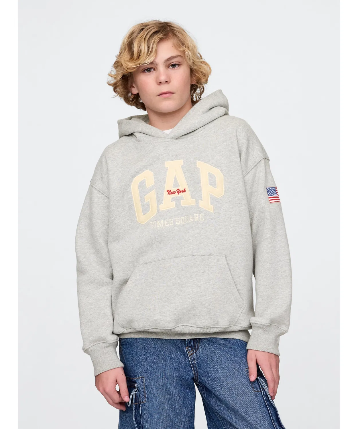 Детский худи с длинным рукавом с принтом, Vintage Soft NYC Times Square GAP, Серый