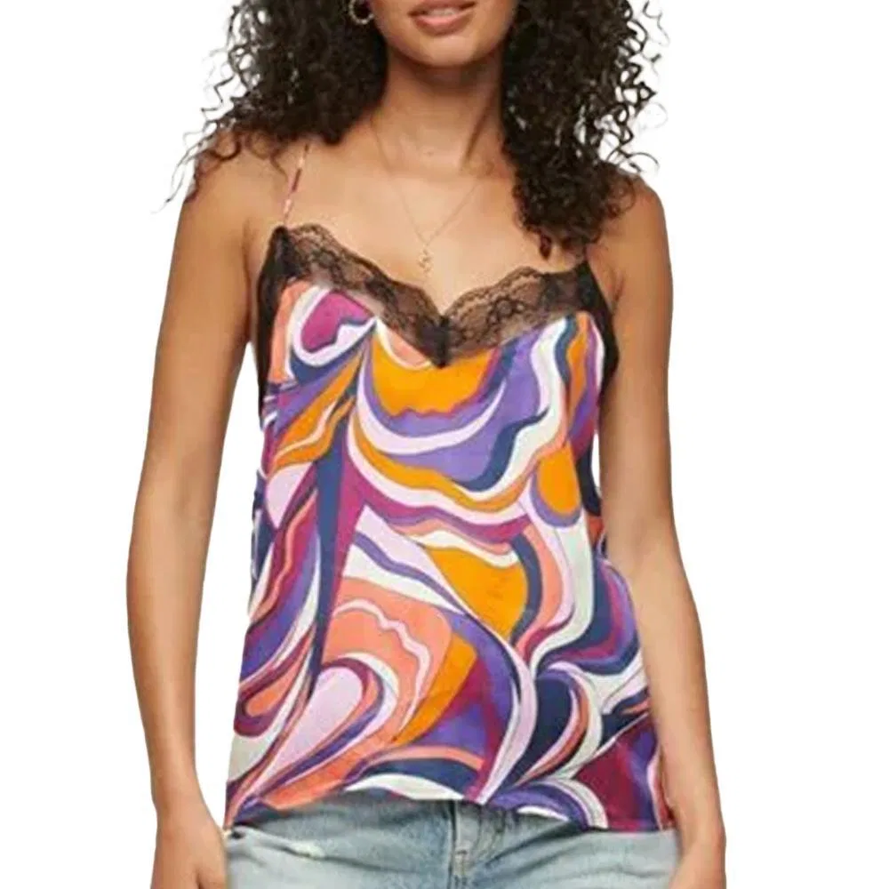 Женский топ с V-образным вырезом Superdry, Royal Purple Fluorescent Coral Orange