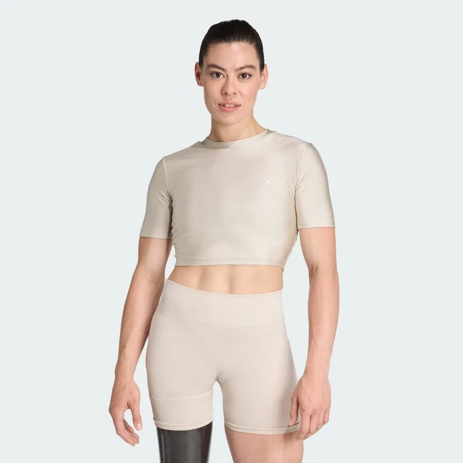 Женская футболка с коротким рукавом и блестящим покрытием adidas Performance Workout Essentials Tee Shine, Бежевый