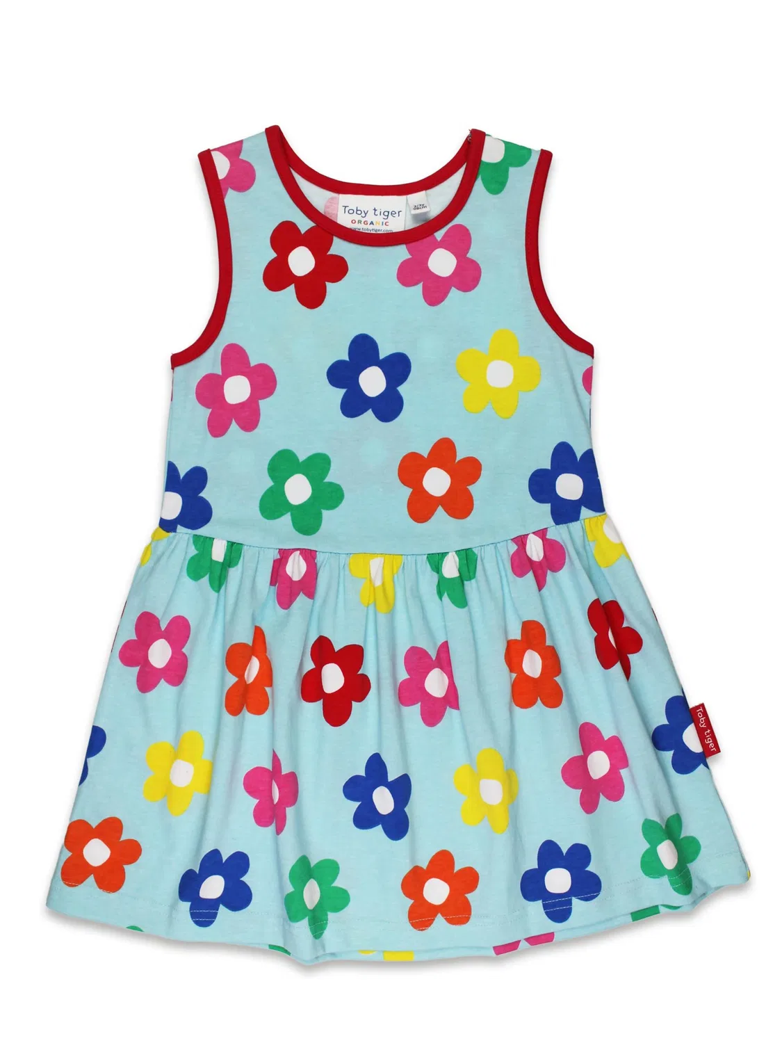 Платье Toby Tiger Bio-Baumwoll Kinder Sommerkleid mit Regenbogenblumen-Druck небесно-голубого цвета
