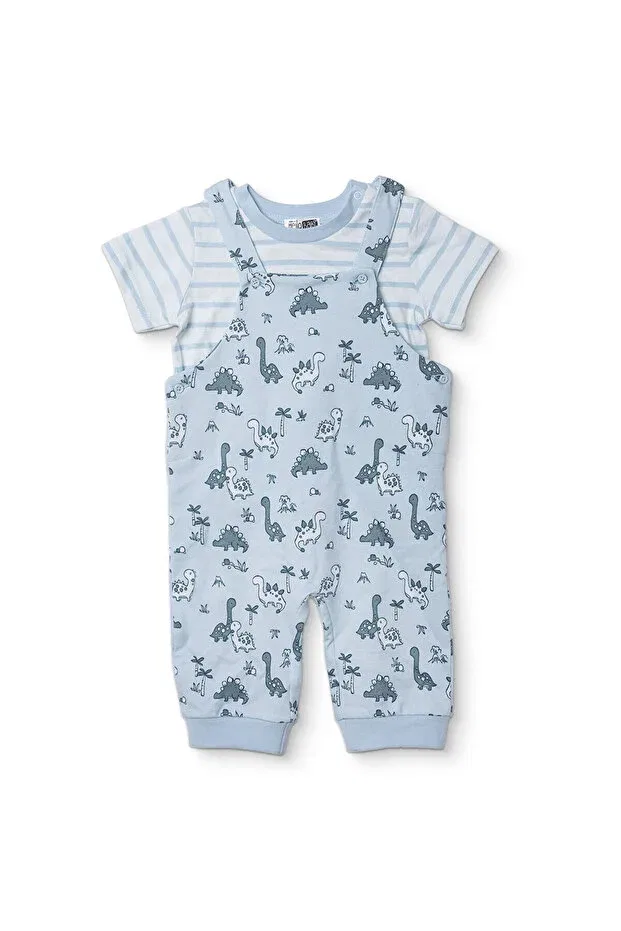 Детский комбинезон для мальчиков с коротким рукавом Hellobaby baby boy salopet-t-shirt dinosaur printed buttoned crew neck short sleeve without booties Ebebek Hello Baby, Blue