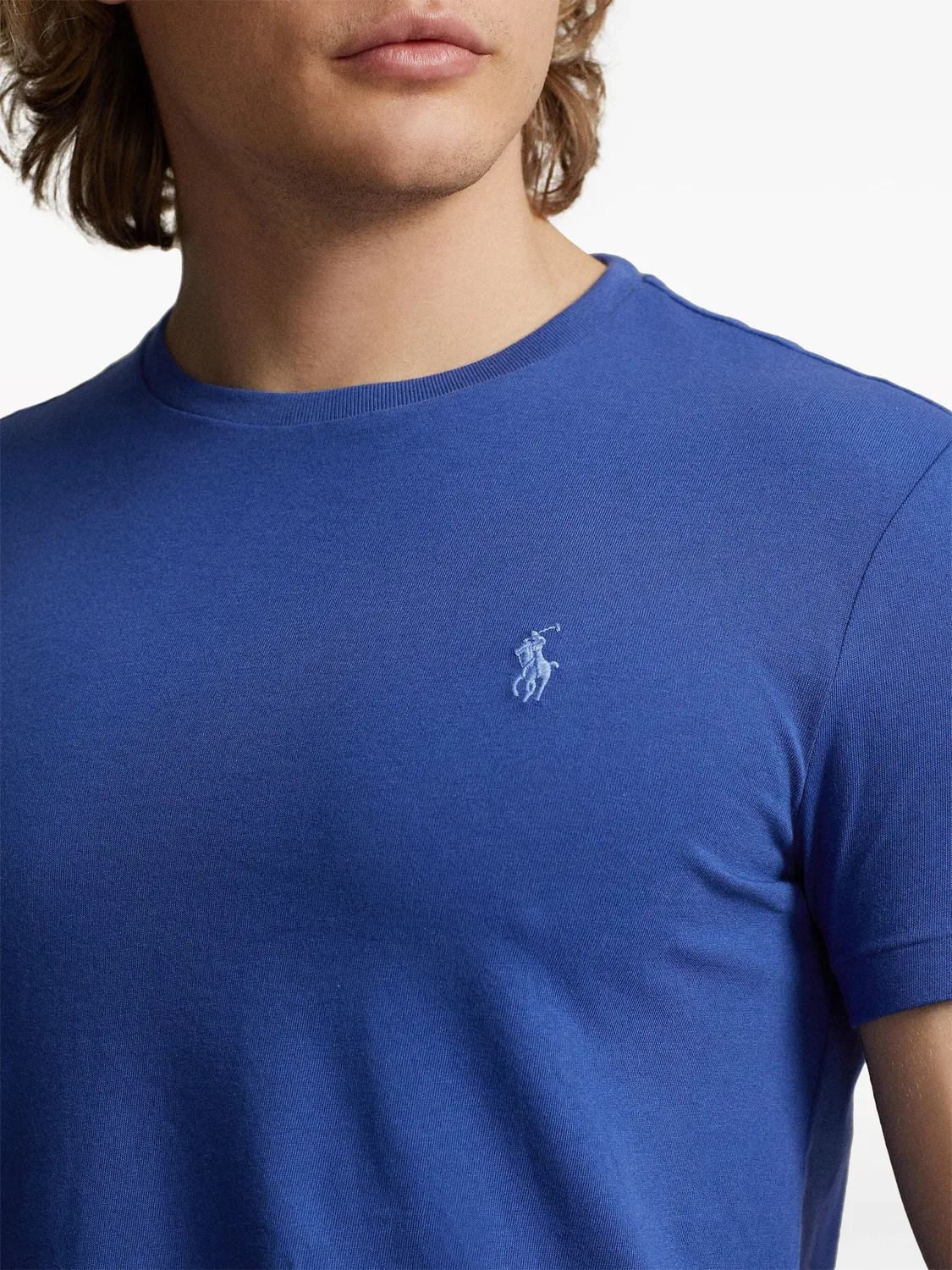 Хлопковая футболка с вышитой эмблемой Polo Ralph Lauren, синий — фото 3