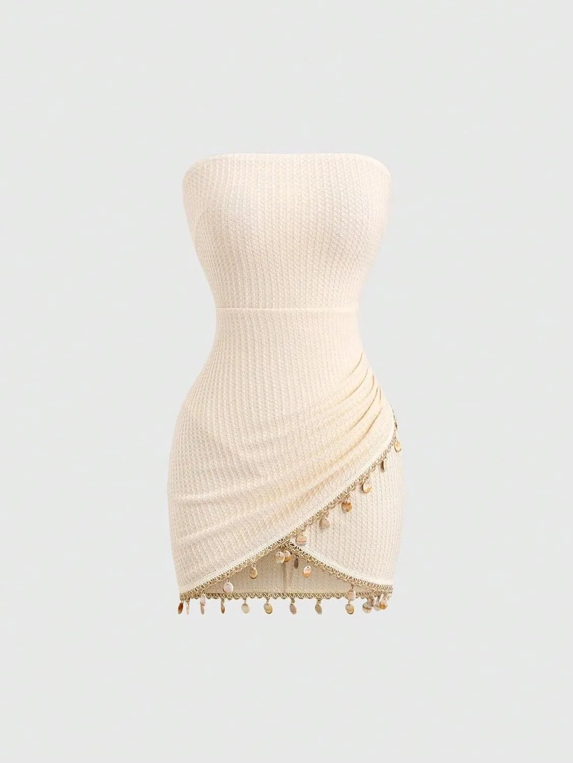 Женское мини-платье bodycon с асимметричным подолом, Apricot — фото 4