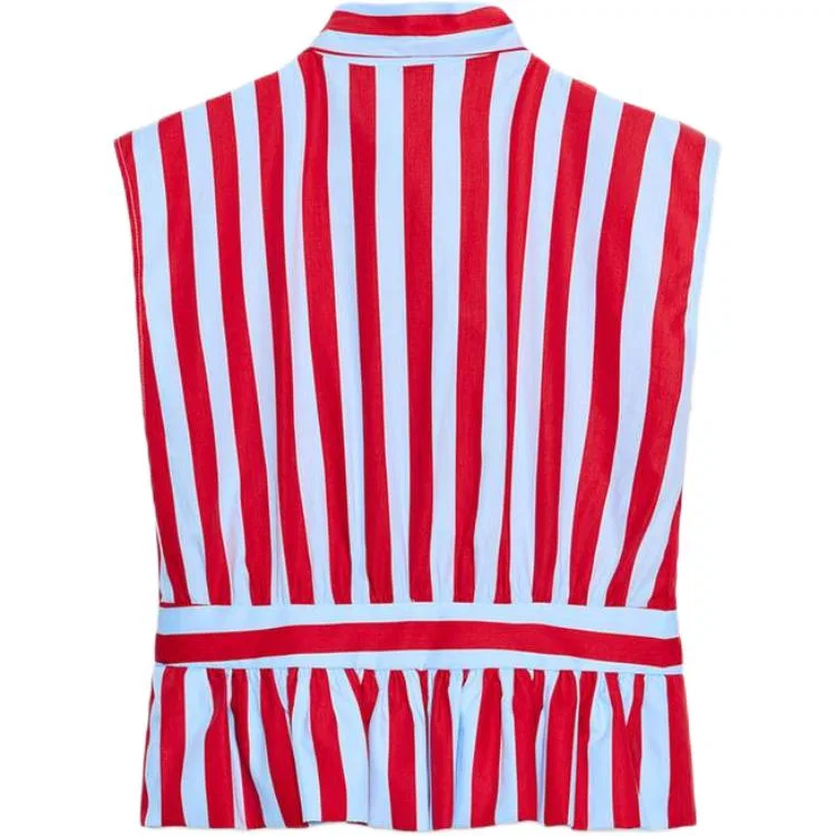 Женская рубашка с полосками и стоячим воротником ZARA, Red Stripes — фото 3