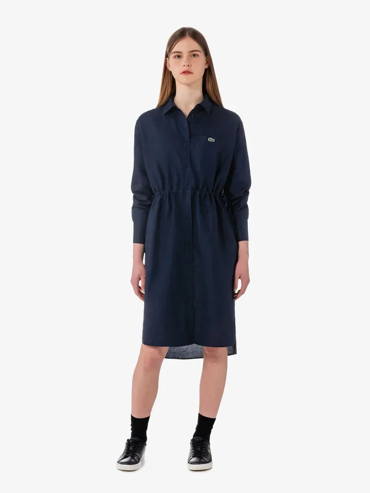 Платье-рубашка LACOSTE Navy, из льна и лиоцелла, темно-синее — фото 4