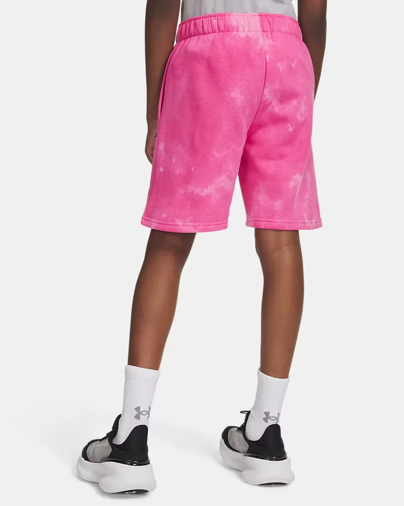 Шорты детские из хлопкового флиса с кулиской UA Icon Fleece Vintage UnderArmour, Pink Frenzy/Black — фото 2