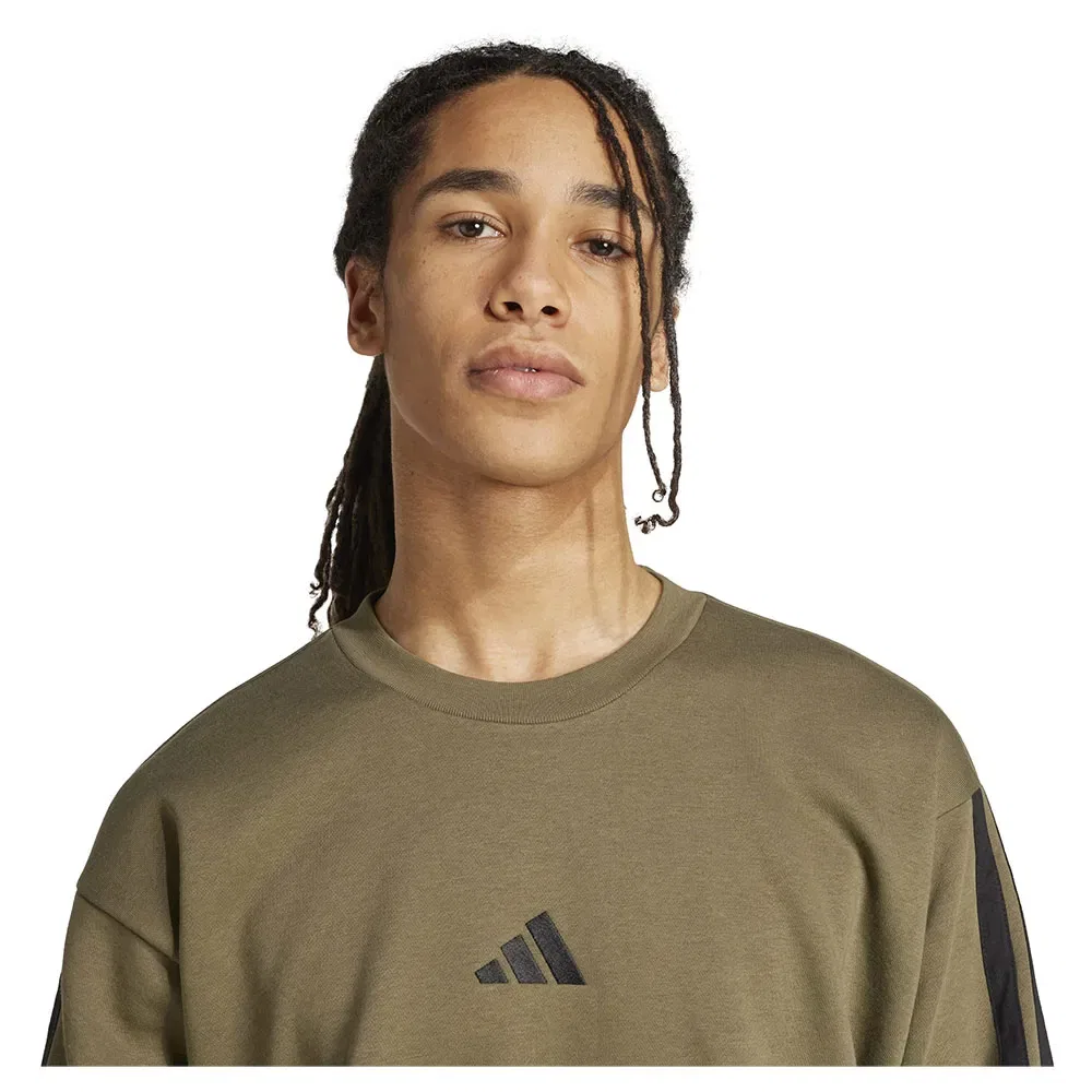 Свитшот флисовый с полосками Adidas Essentials 3 Stripes Fleece, зеленый — фото 4